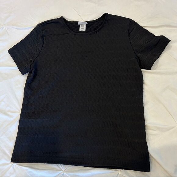 Jaclyn Smith Women's Black Textured Crew Neck Short Sleeves Blouse Tops Size L/G - Picture 1 of 8